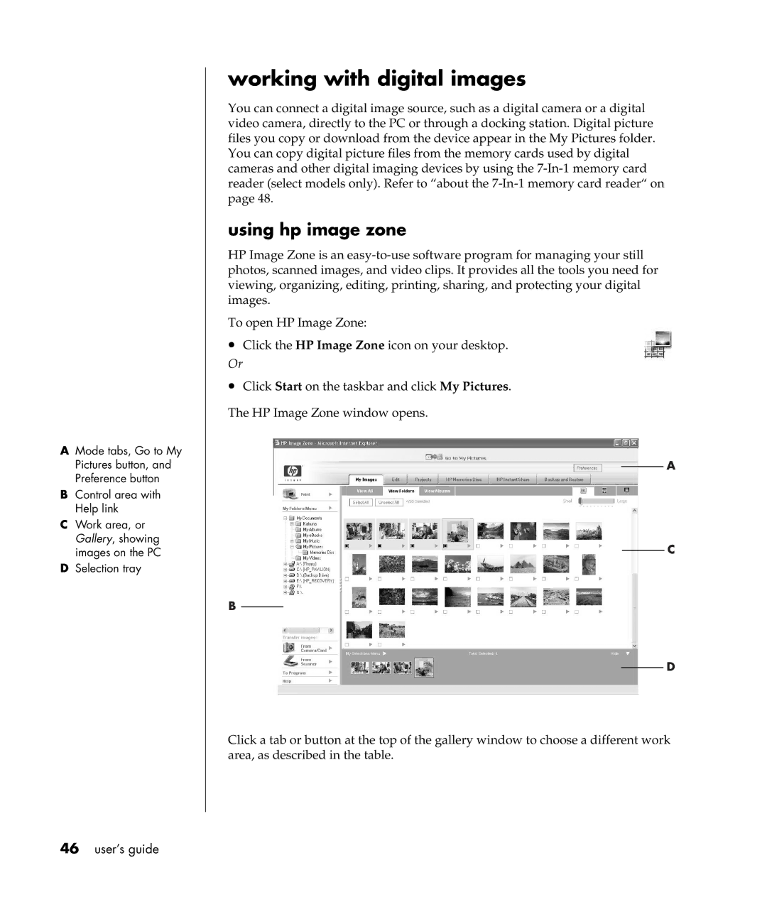 HP a307x, a300n manual Working with digital images, Using hp image zone 