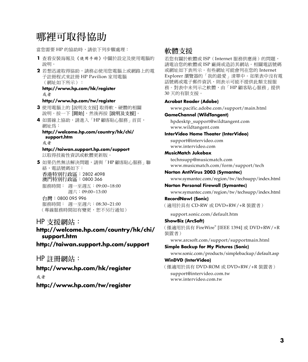 HP a308d (ap) manual 哪裡可取得協助, Hp 註冊網站： 軟體支援 