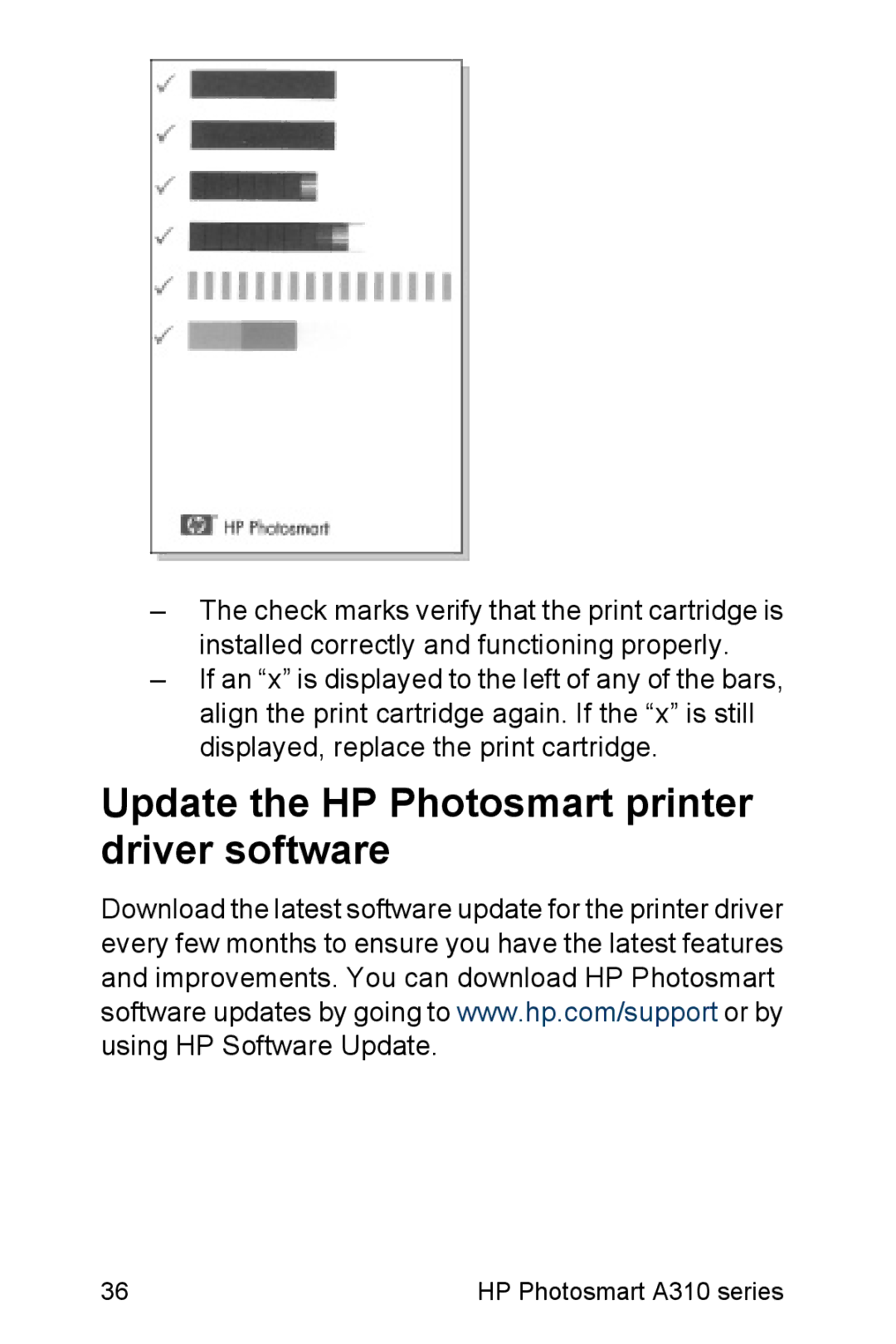 HP A310 manual Update the HP Photosmart printer driver software 