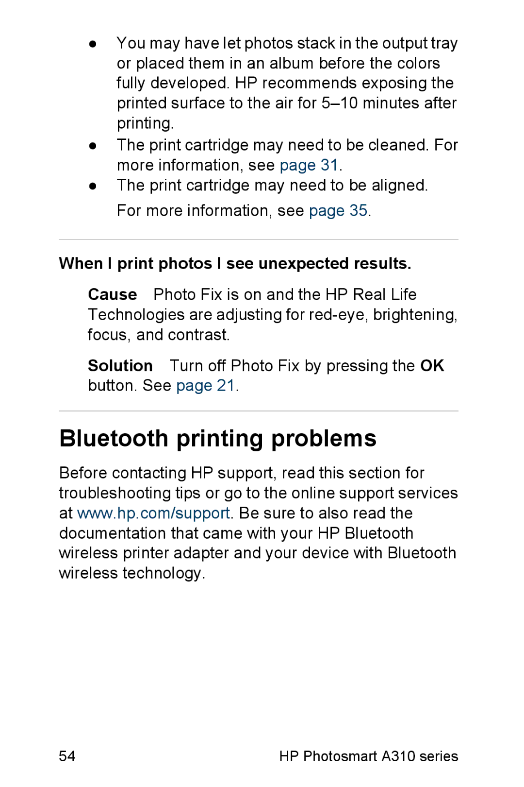 HP A310 manual Bluetooth printing problems, When I print photos I see unexpected results 