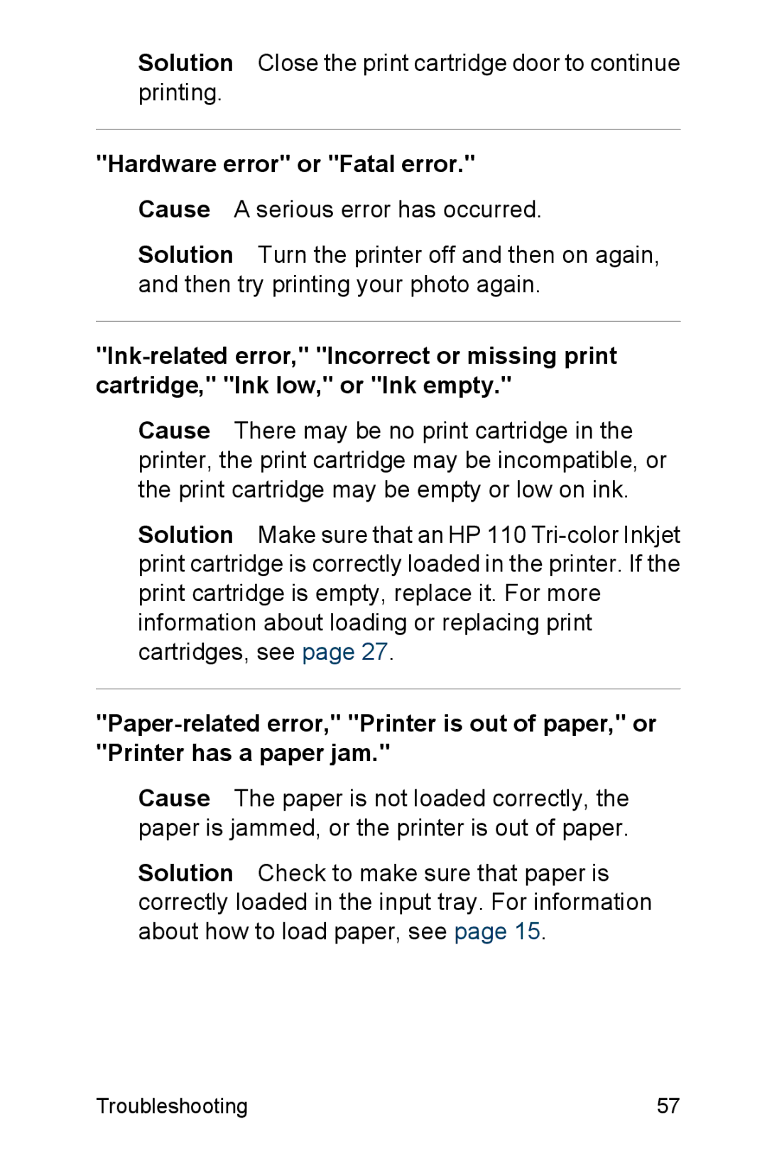 HP A310 manual Hardware error or Fatal error 