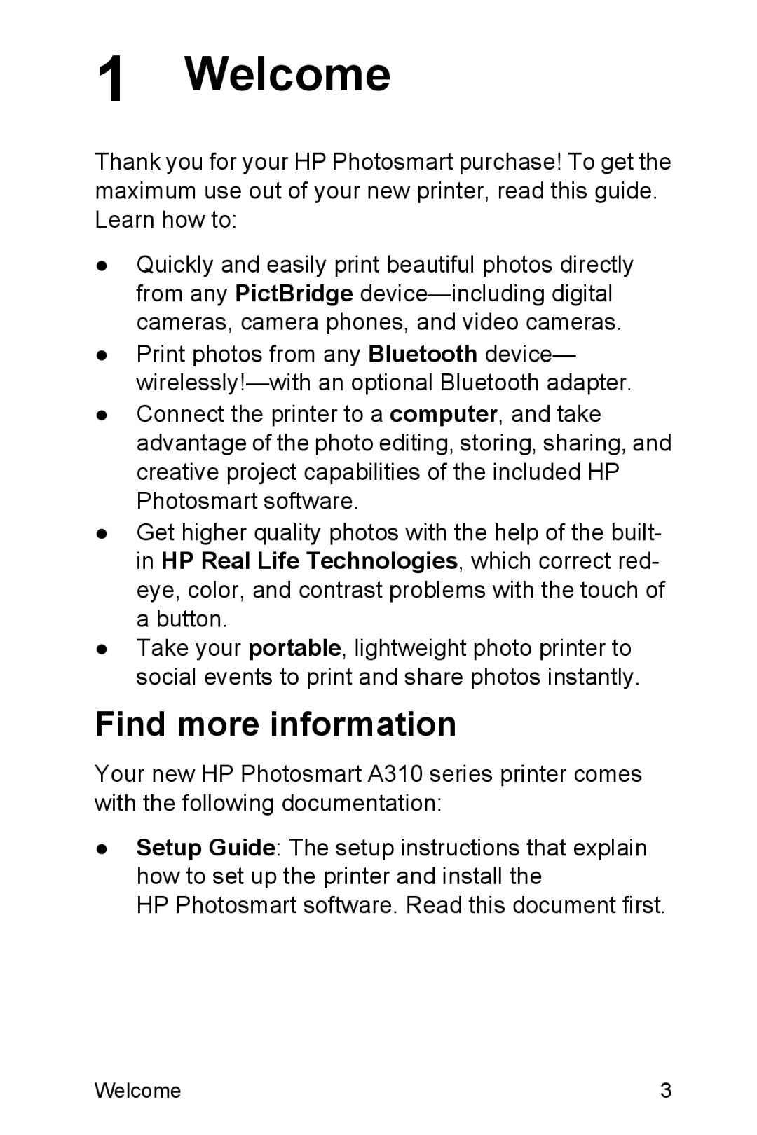 HP A310 manual Welcome, Find more information 