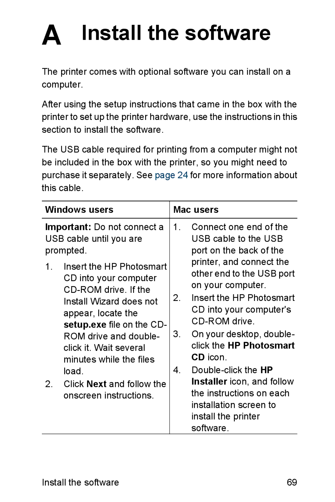 HP A310 manual Install the software, Windows users 