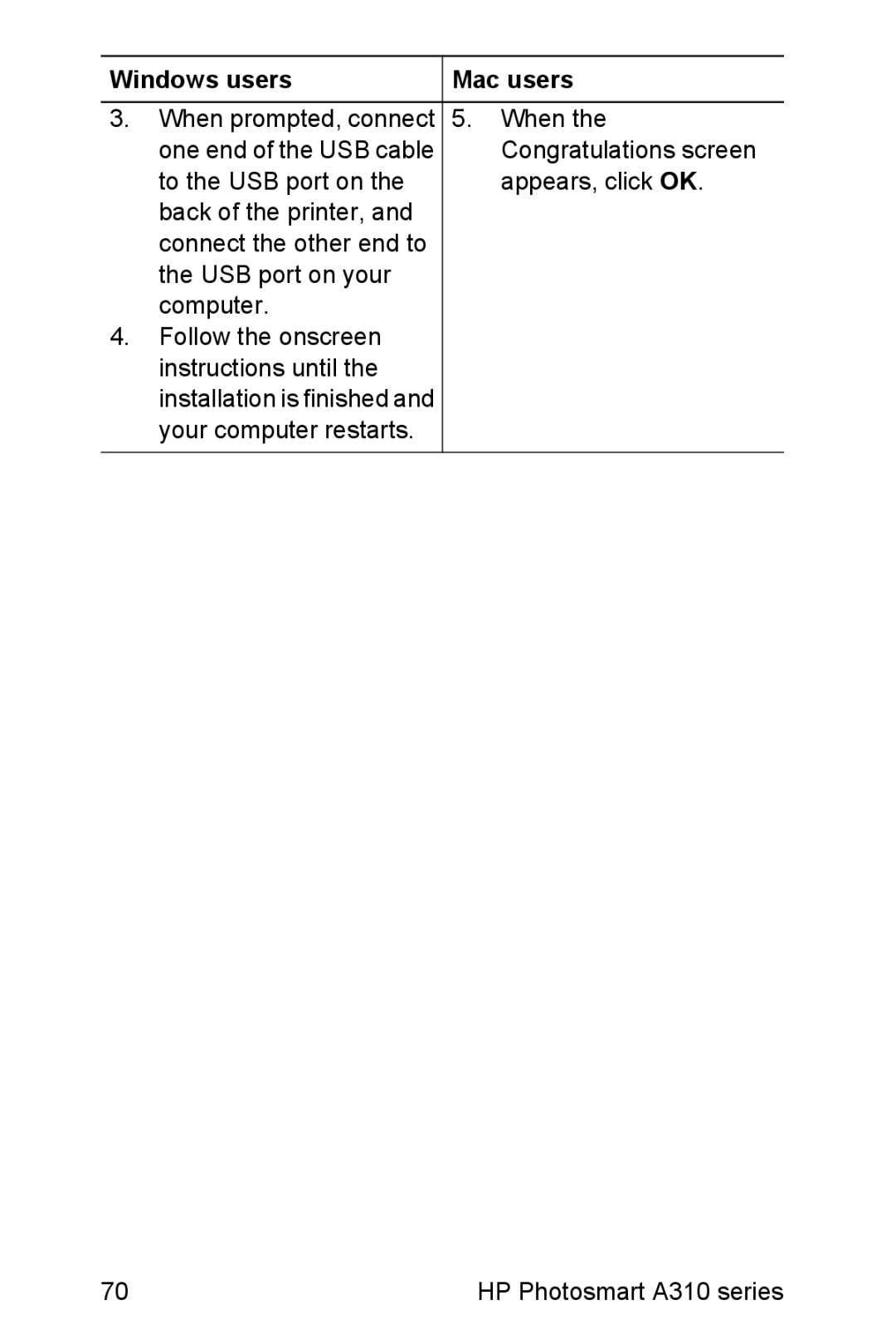 HP A310 manual When prompted, connect 5. When 