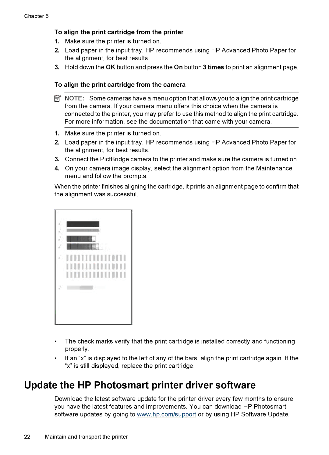 HP A320 manual Update the HP Photosmart printer driver software, To align the print cartridge from the printer 