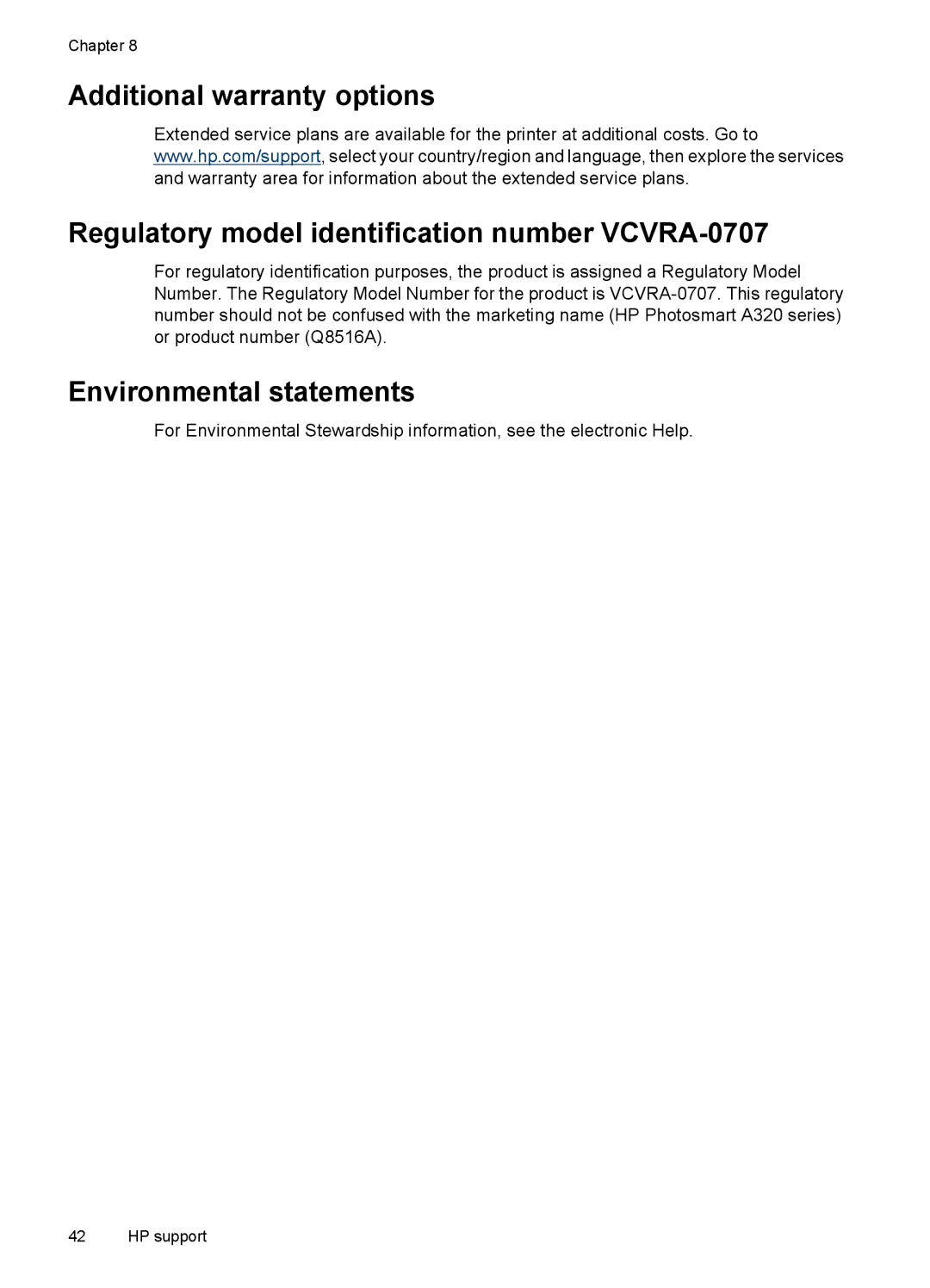 HP A320 manual Environmental statements 