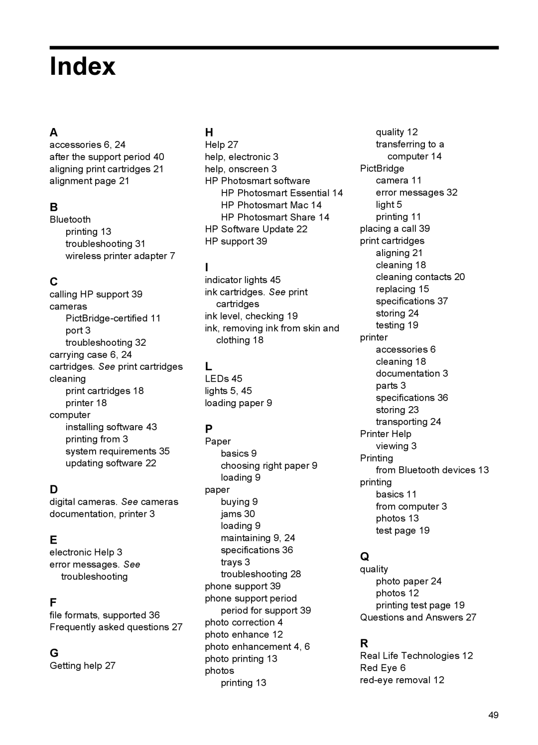 HP A320 manual Index 