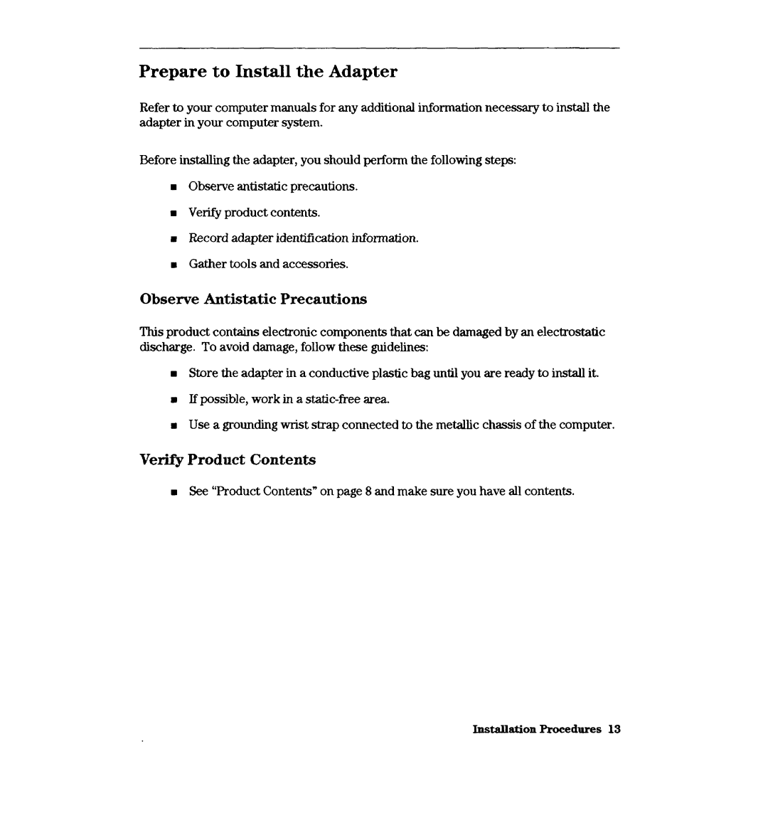 HP A2969A, A3644A manual Prepare to Install the Adapter, Verify Product Contents 