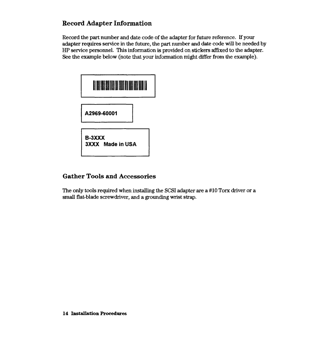 HP A3644A, A2969A manual Record Adapter Information, Gather Tools and Accessories 