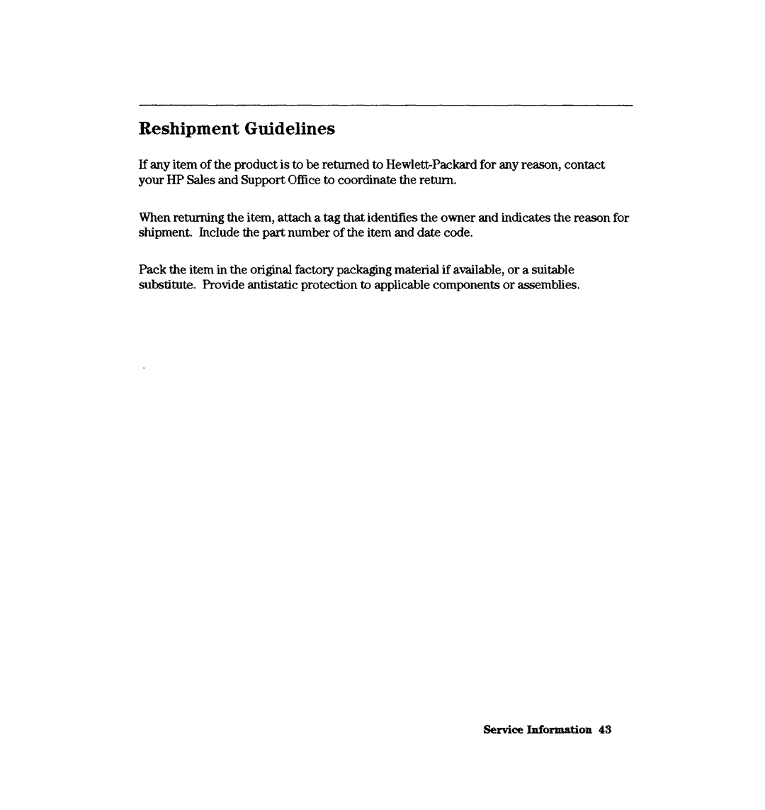 HP A2969A, A3644A manual Reshipment Guidelines 