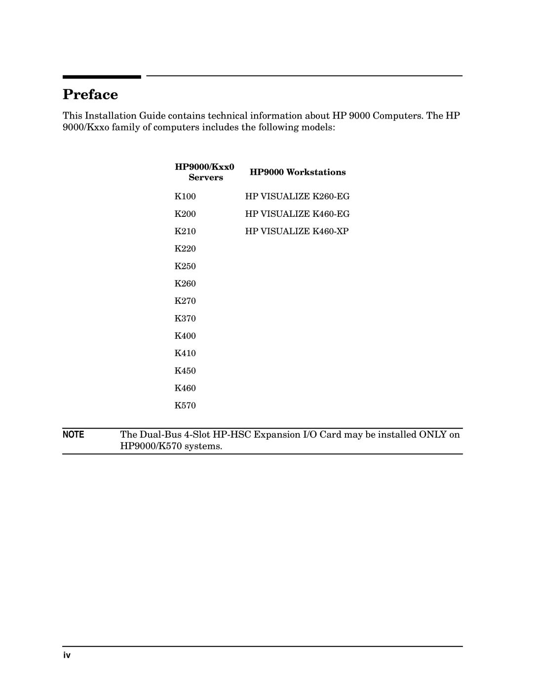 HP A3694A, K570 manual Preface, HP9000/Kxx0 HP9000 Workstations Servers 