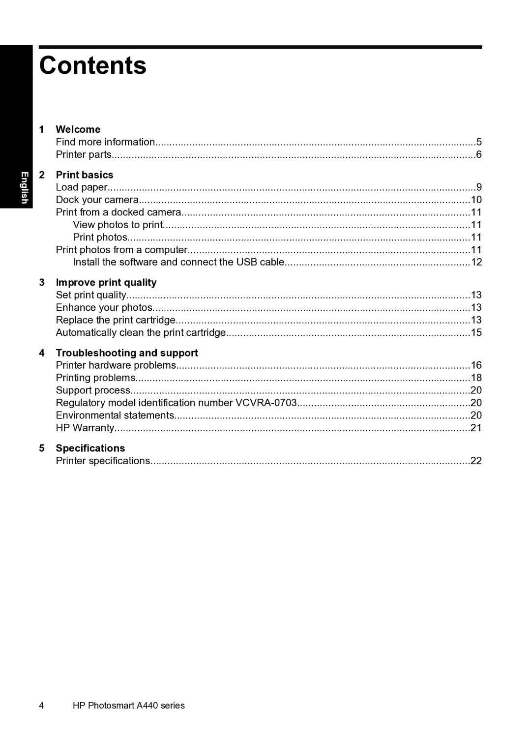 HP A440 manual Contents 