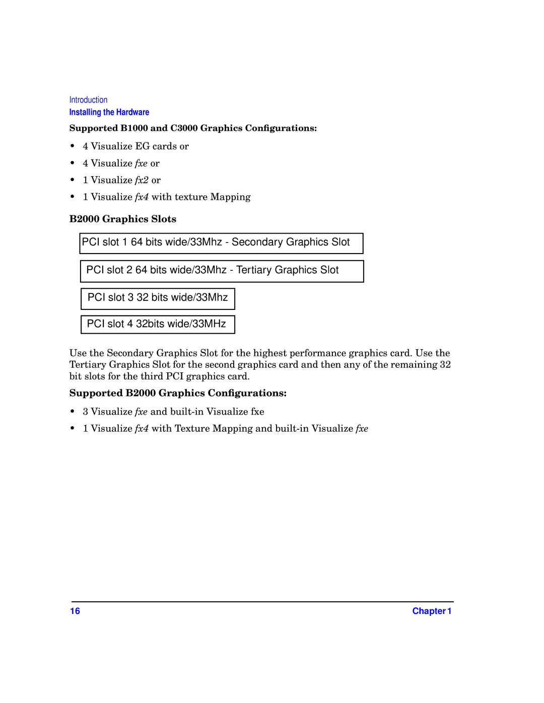 HP a4552-90016 manual B2000 Graphics Slots, Supported B2000 Graphics Conﬁgurations 