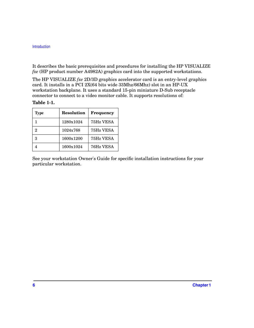 HP a4552-90016 manual Type Resolution Frequency 