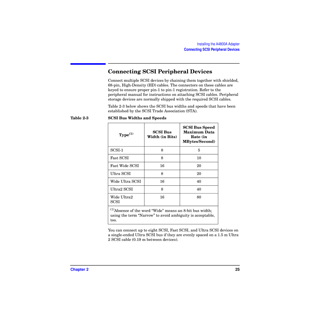 HP A4800A manual Connecting Scsi Peripheral Devices 