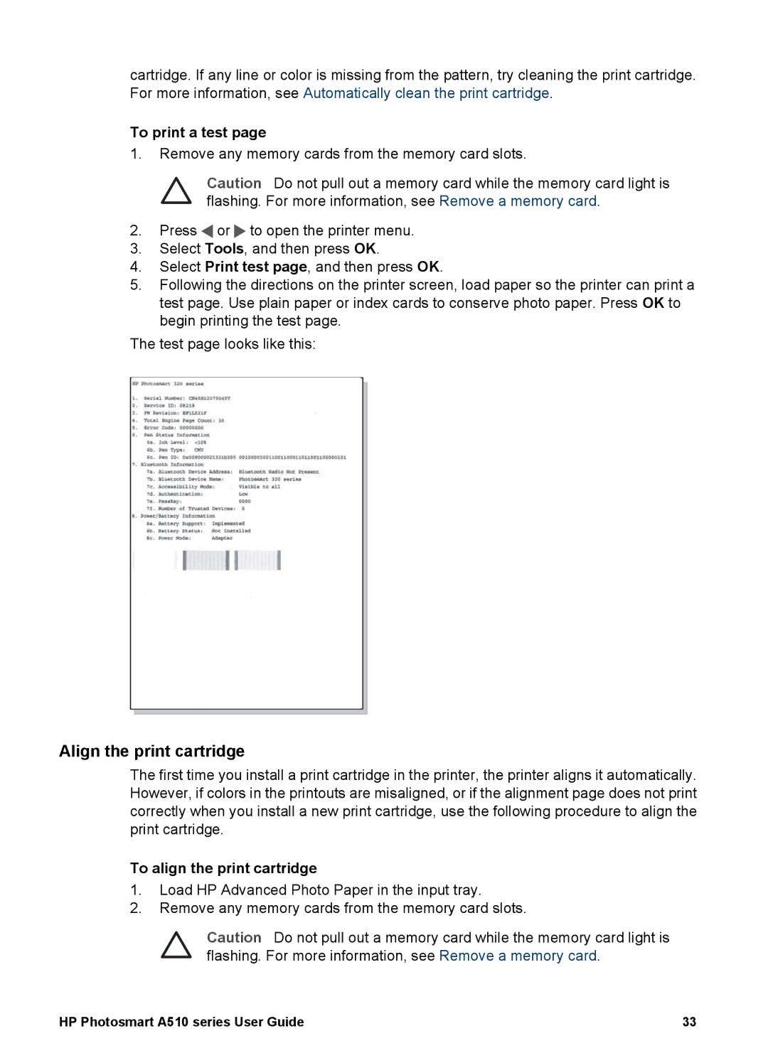 HP A510 manual Align the print cartridge, To print a test, To align the print cartridge 