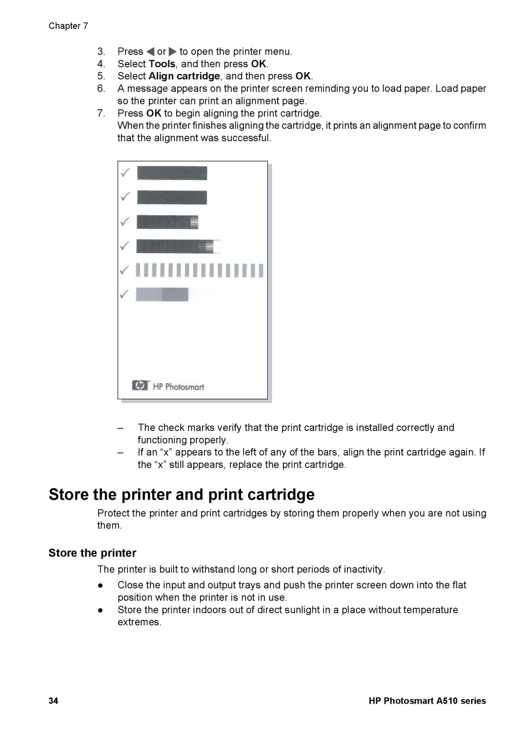 HP A510 manual Store the printer and print cartridge 