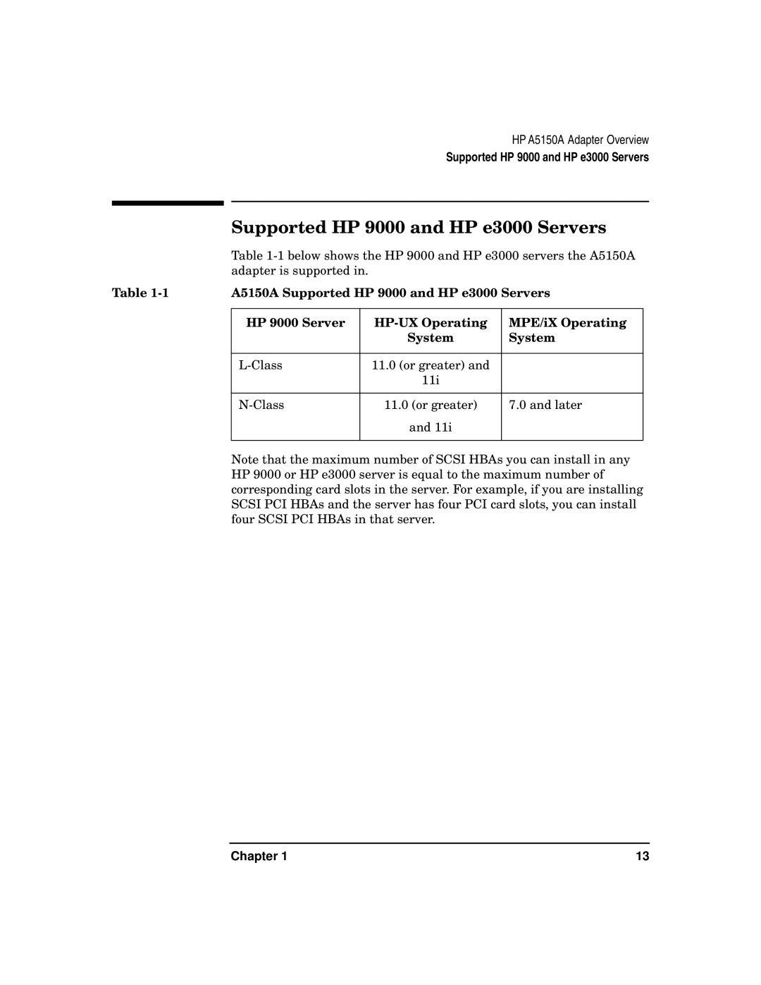 HP manual A5150A Supported HP 9000 and HP e3000 Servers 