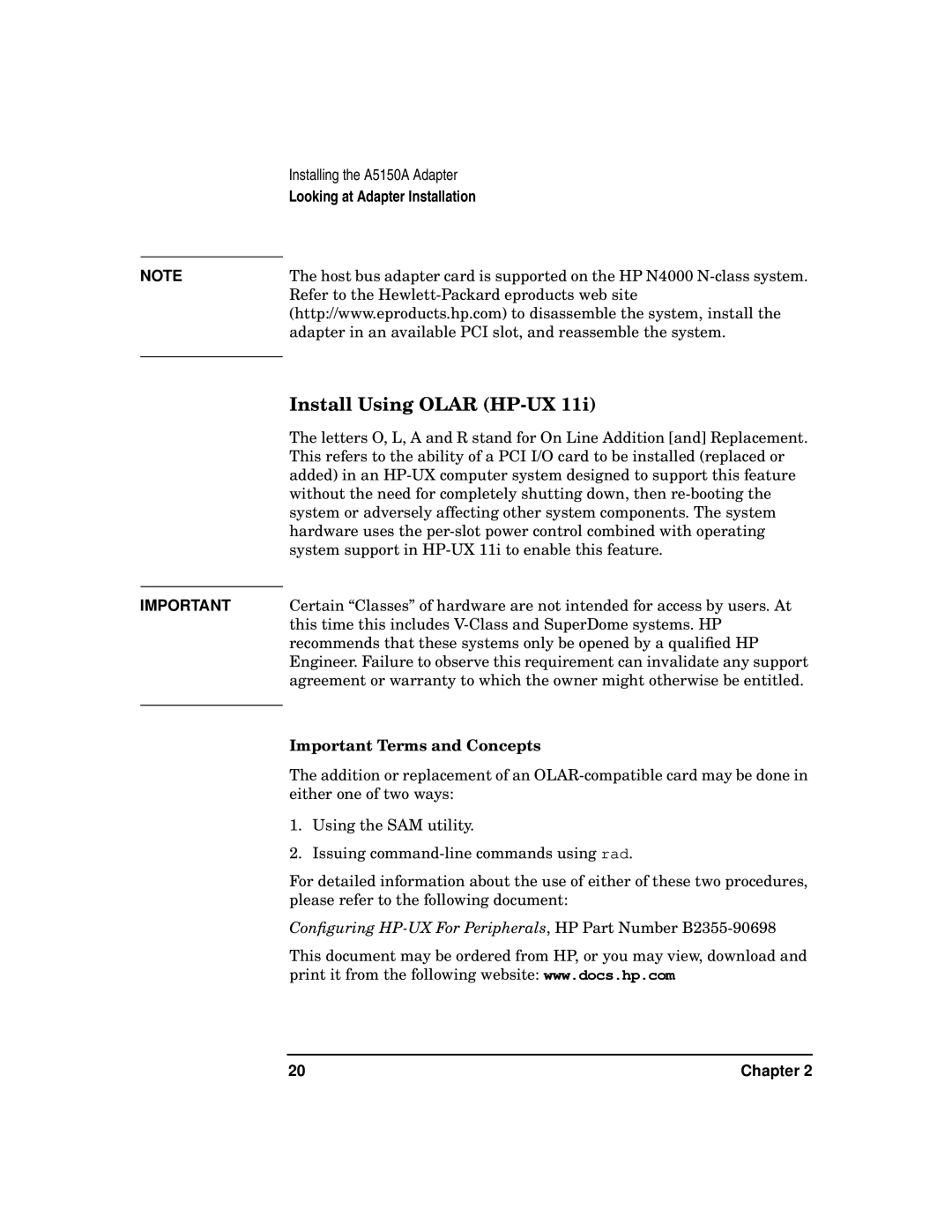 HP A5150A manual Install Using Olar HP-UX, Important Terms and Concepts 