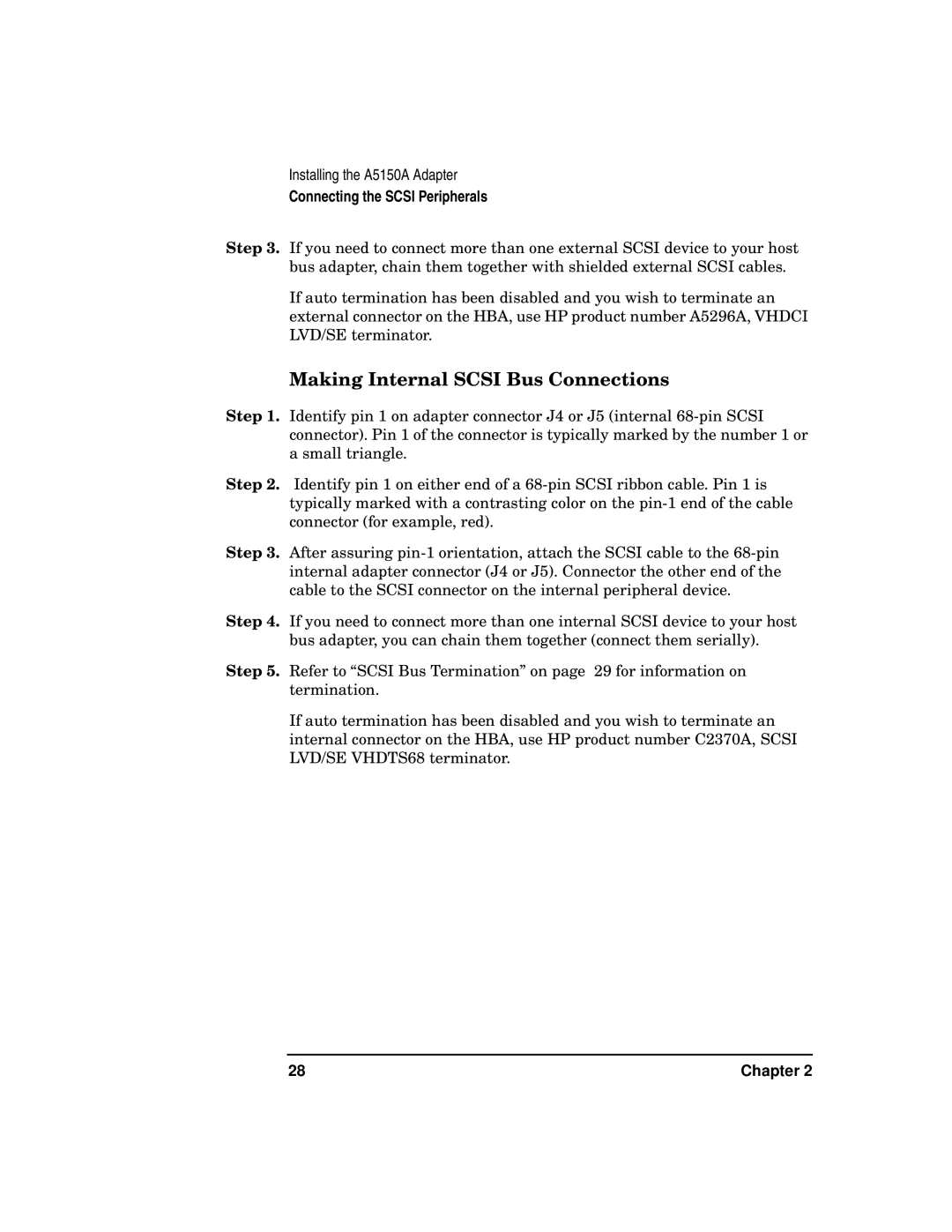 HP A5150A manual Making Internal Scsi Bus Connections 