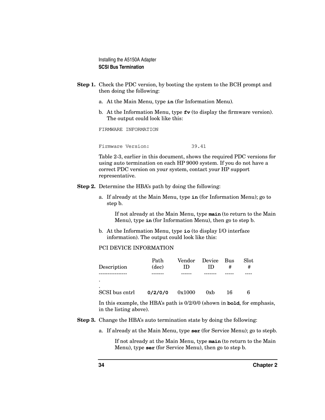 HP A5150A manual PCI Device Information 