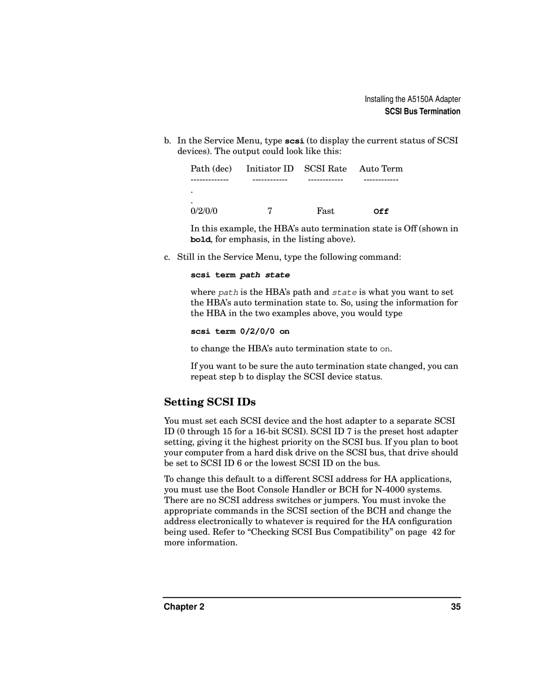 HP A5150A manual Setting Scsi IDs, Scsi term 0/2/0/0 on 