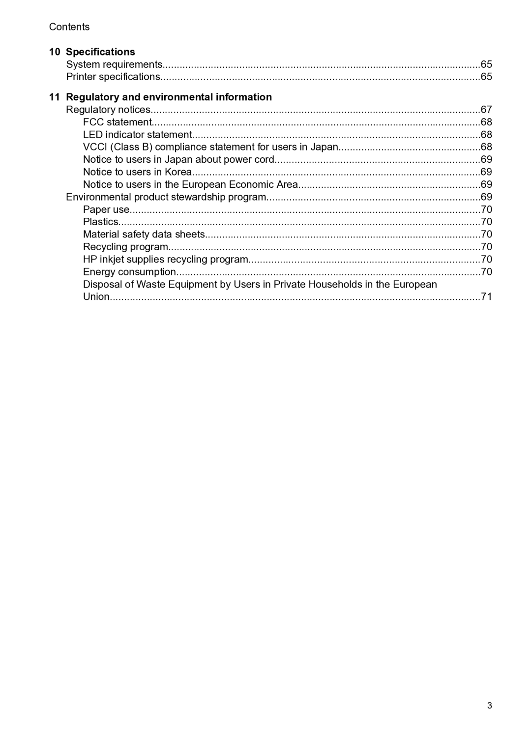 HP A520 manual Specifications, Regulatory and environmental information 