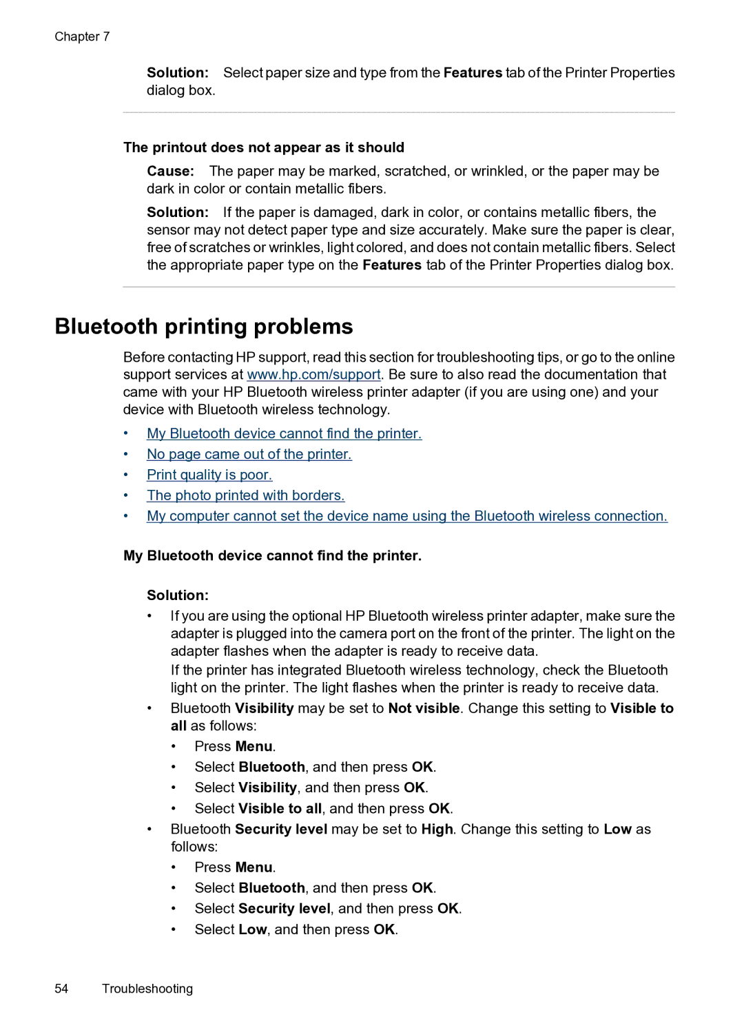 HP A520 manual Bluetooth printing problems, Printout does not appear as it should 