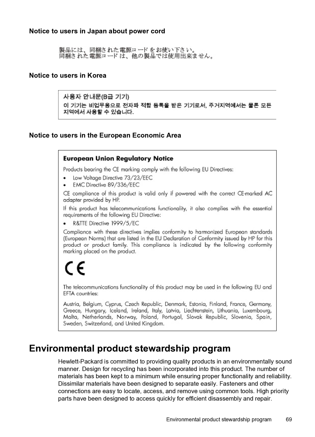 HP A520 manual Environmental product stewardship program 