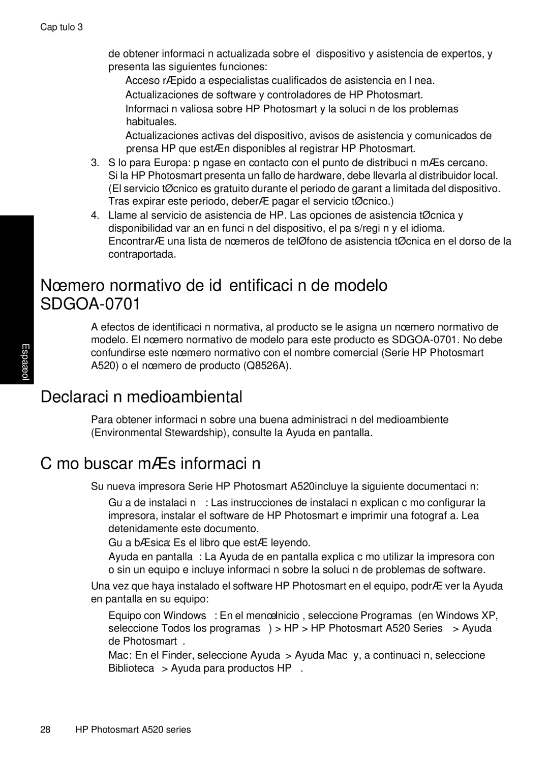 HP A528 Número normativo de identificación de modelo SDGOA-0701, Declaración medioambiental, Cómo buscar más información 