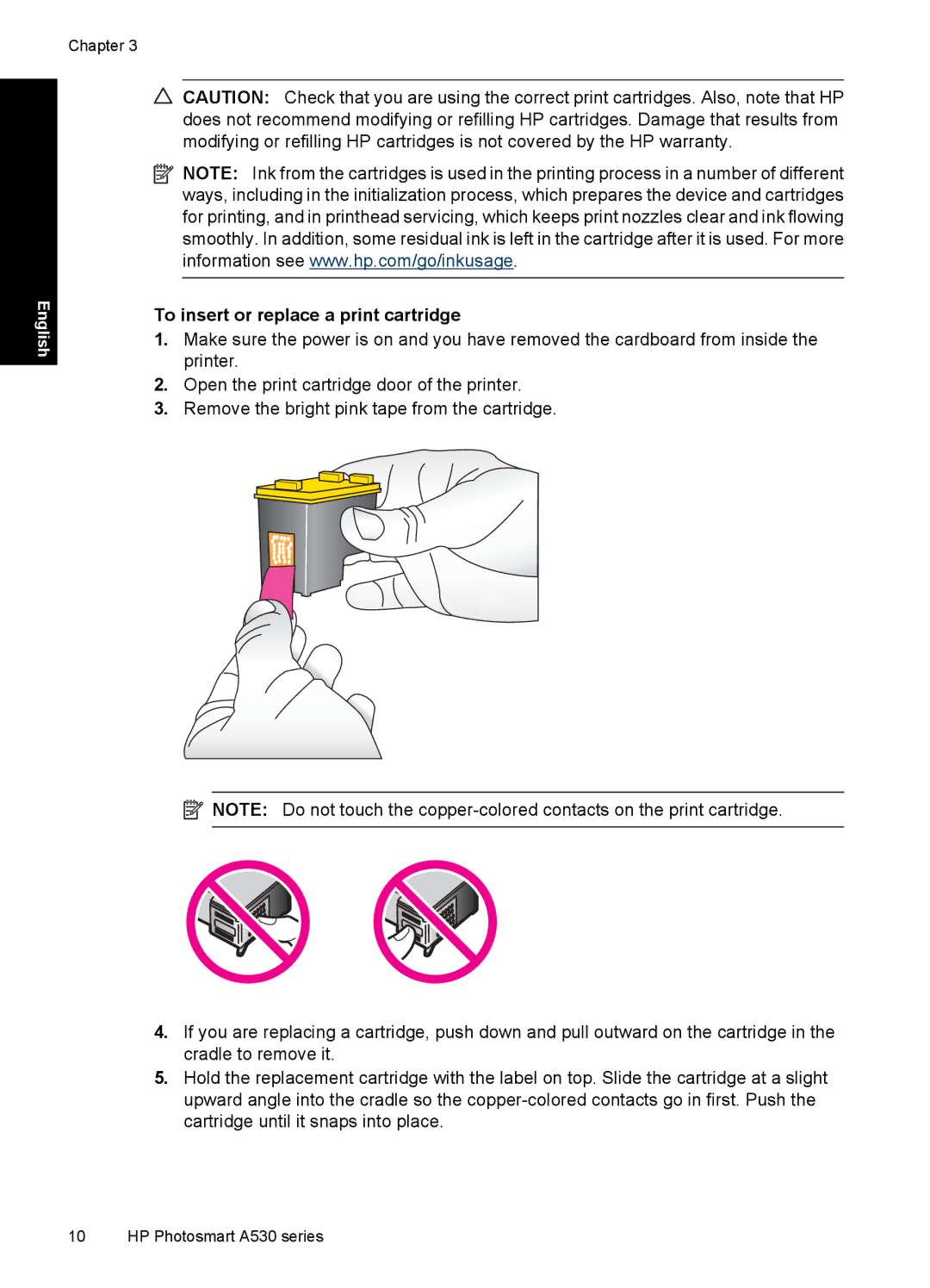 HP A530 manual To insert or replace a print cartridge 