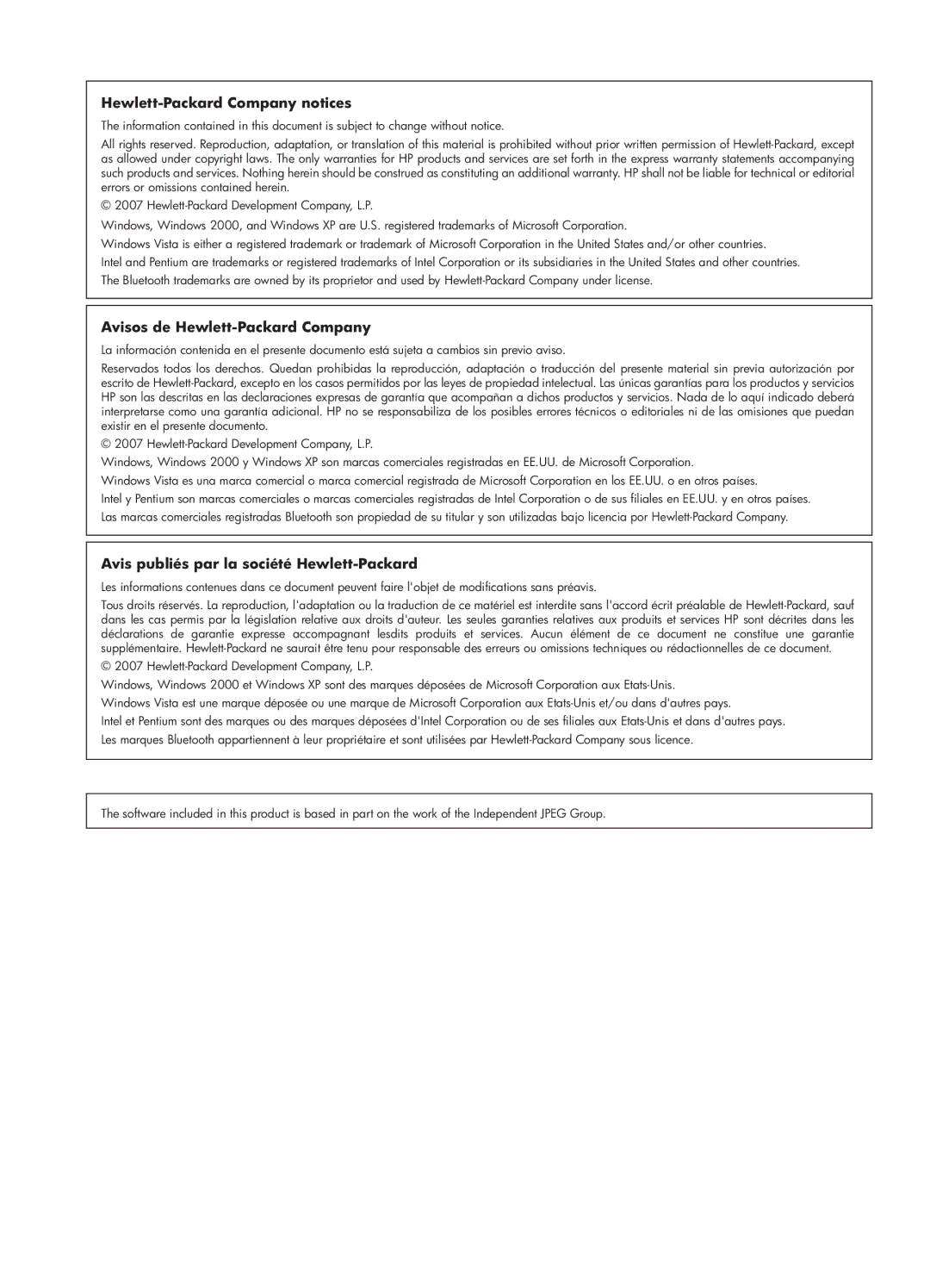 HP A530 manual Hewlett-Packard Company notices 