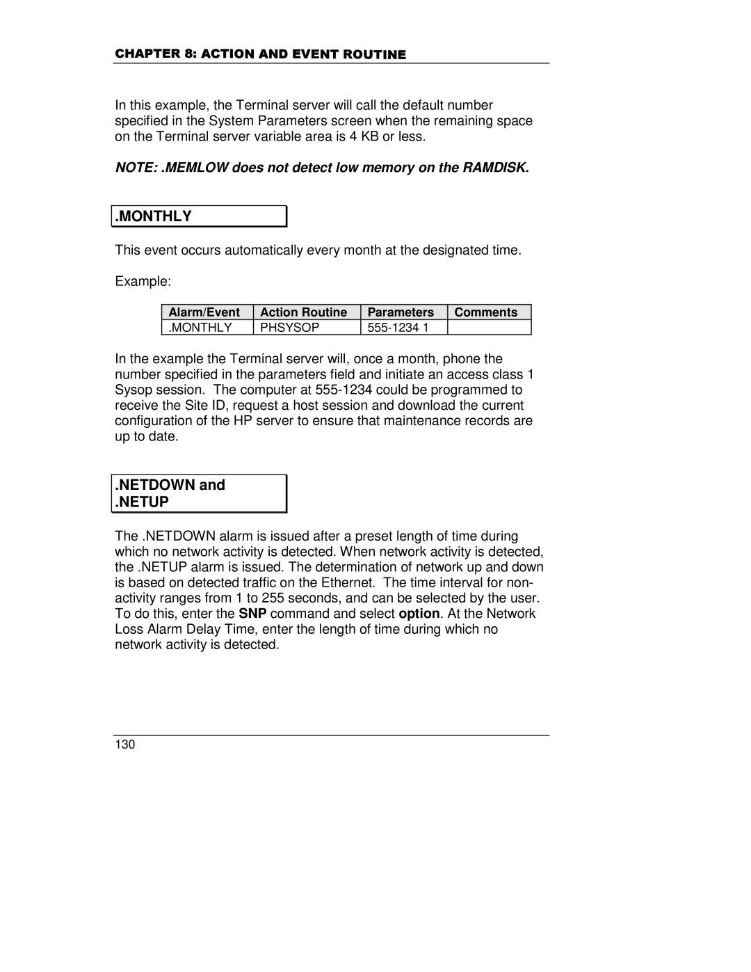 HP A5799A manual Monthly, Netdown, Netup 