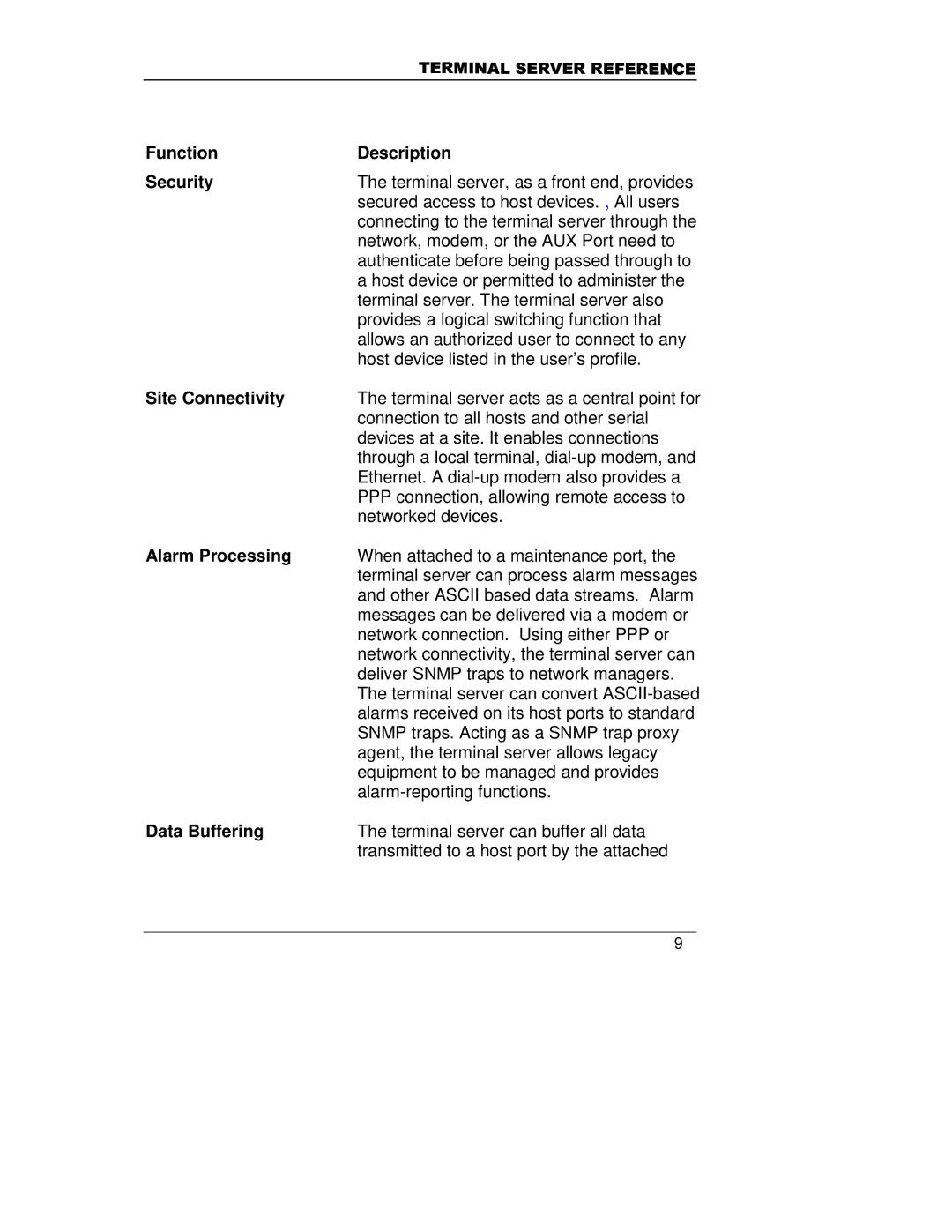 HP A5799A manual Function Description Security, Site Connectivity, Alarm Processing 