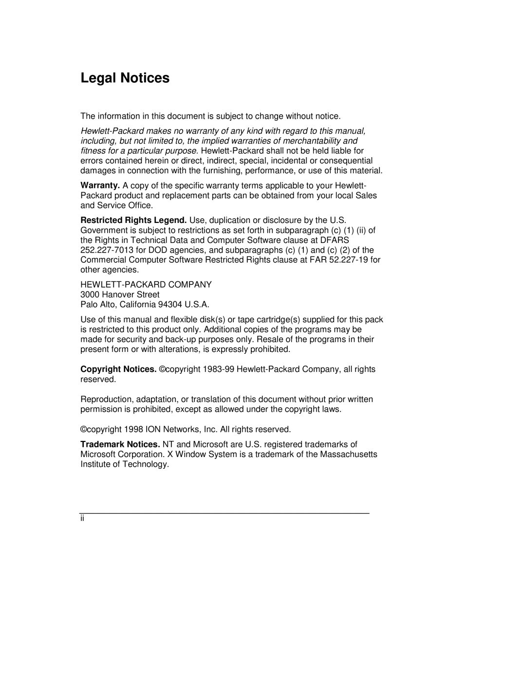 HP A5799A manual Legal Notices 