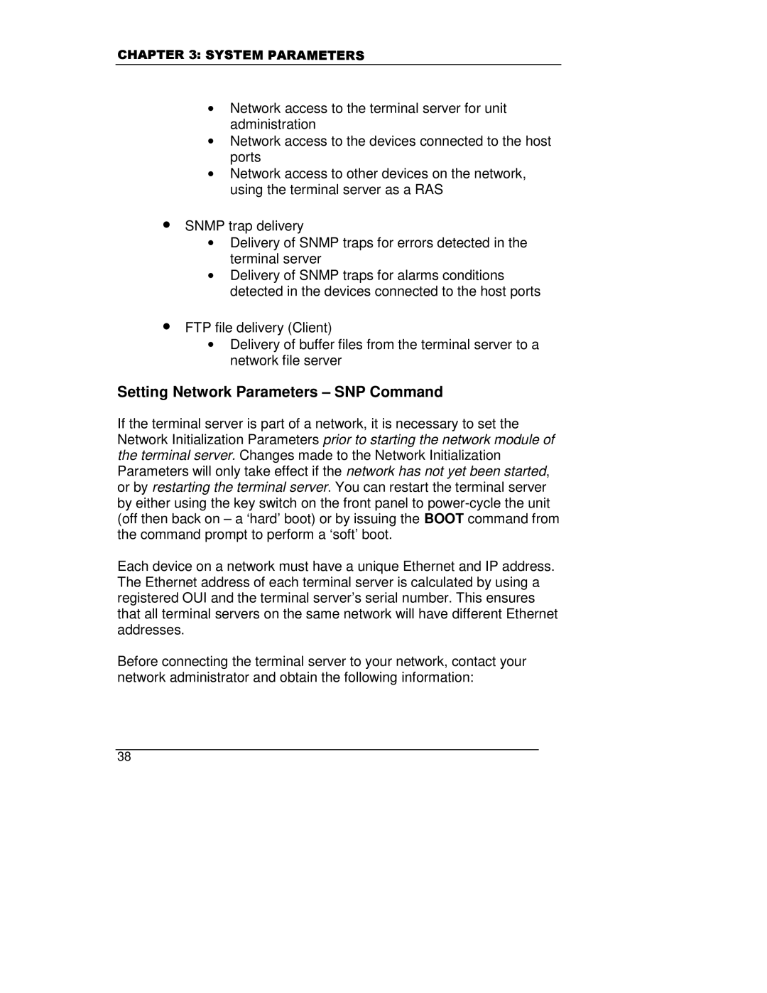 HP A5799A manual Setting Network Parameters SNP Command 