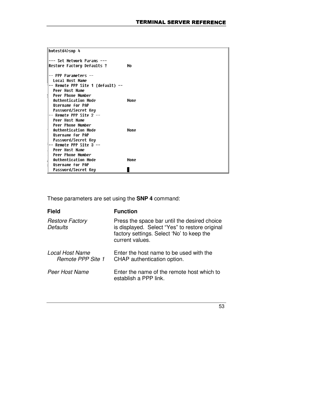 HP A5799A manual These parameters are set using the SNP 4 command 