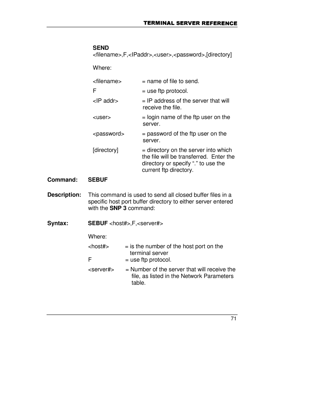 HP A5799A manual Command Sebuf Description, Syntax 