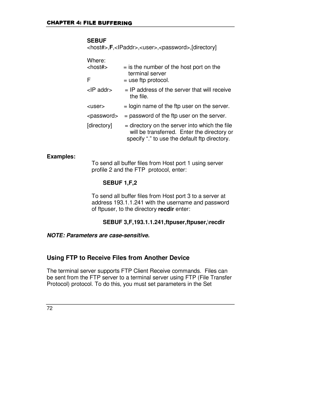 HP A5799A manual Using FTP to Receive Files from Another Device, Sebuf 
