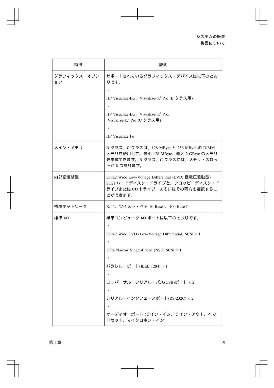 HP A5992-90100 manual クラス、C クラスは、128 MByte と 256 MByte の Dimm, Ultra2 Wide Low-Voltage Differential LVD 低電圧差動型 