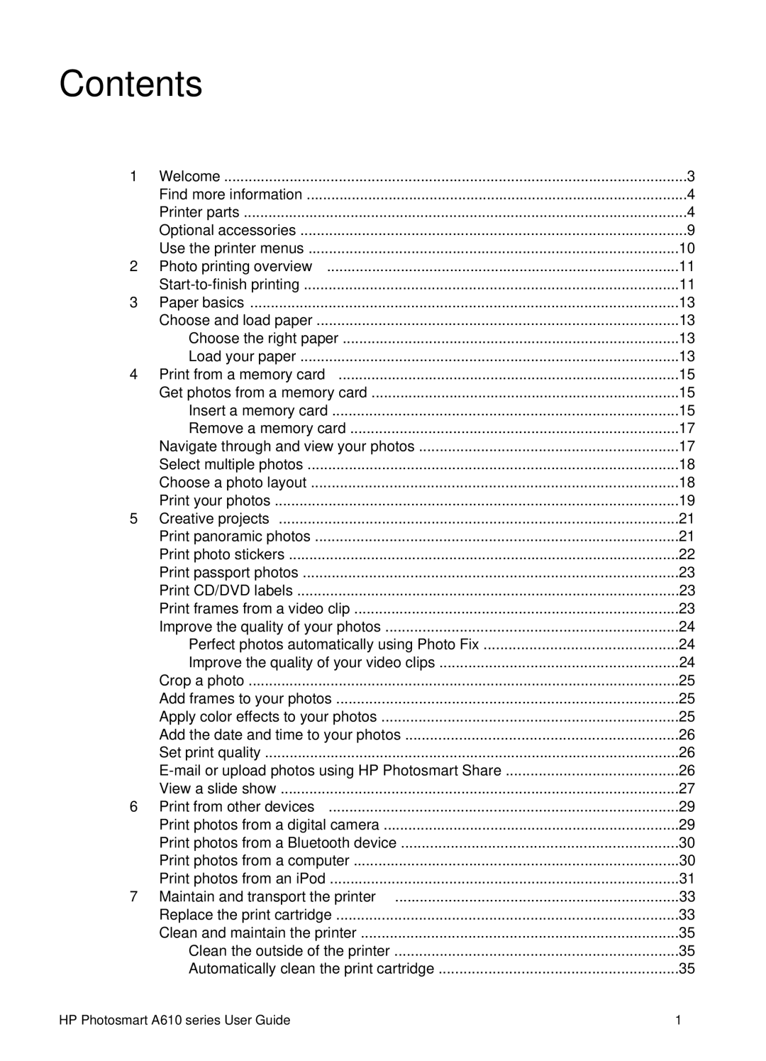 HP A610 manual Contents 