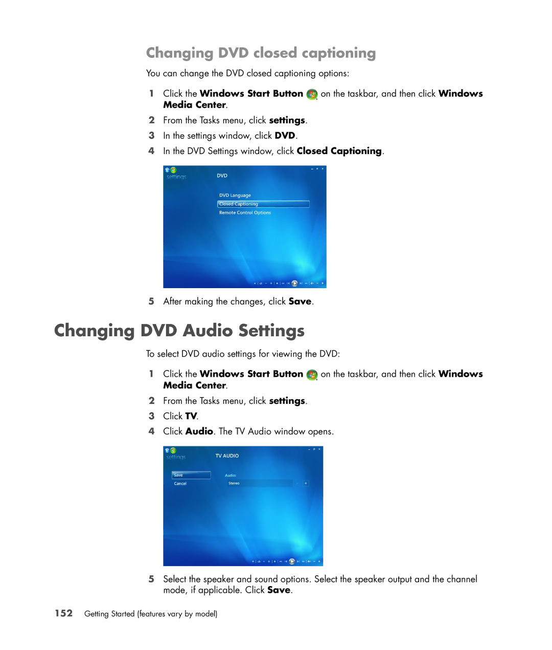 HP a6347c manual Changing DVD Audio Settings, Changing DVD closed captioning 