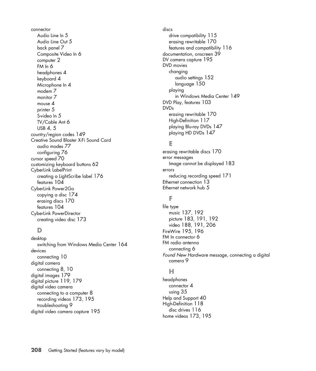 HP a6347c manual Getting Started features vary by model 