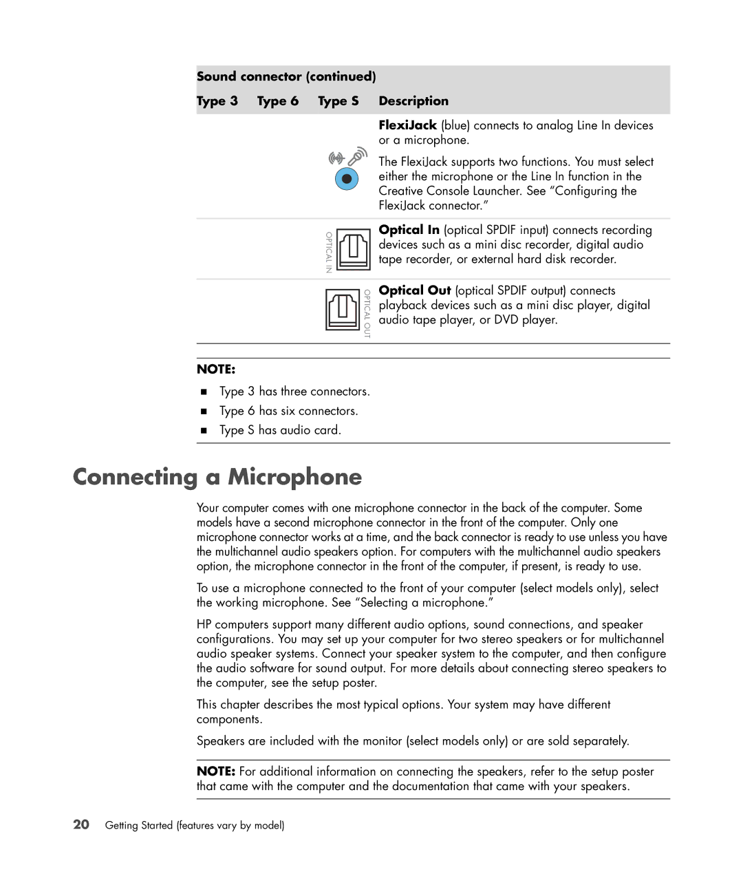 HP a6347c manual Connecting a Microphone 