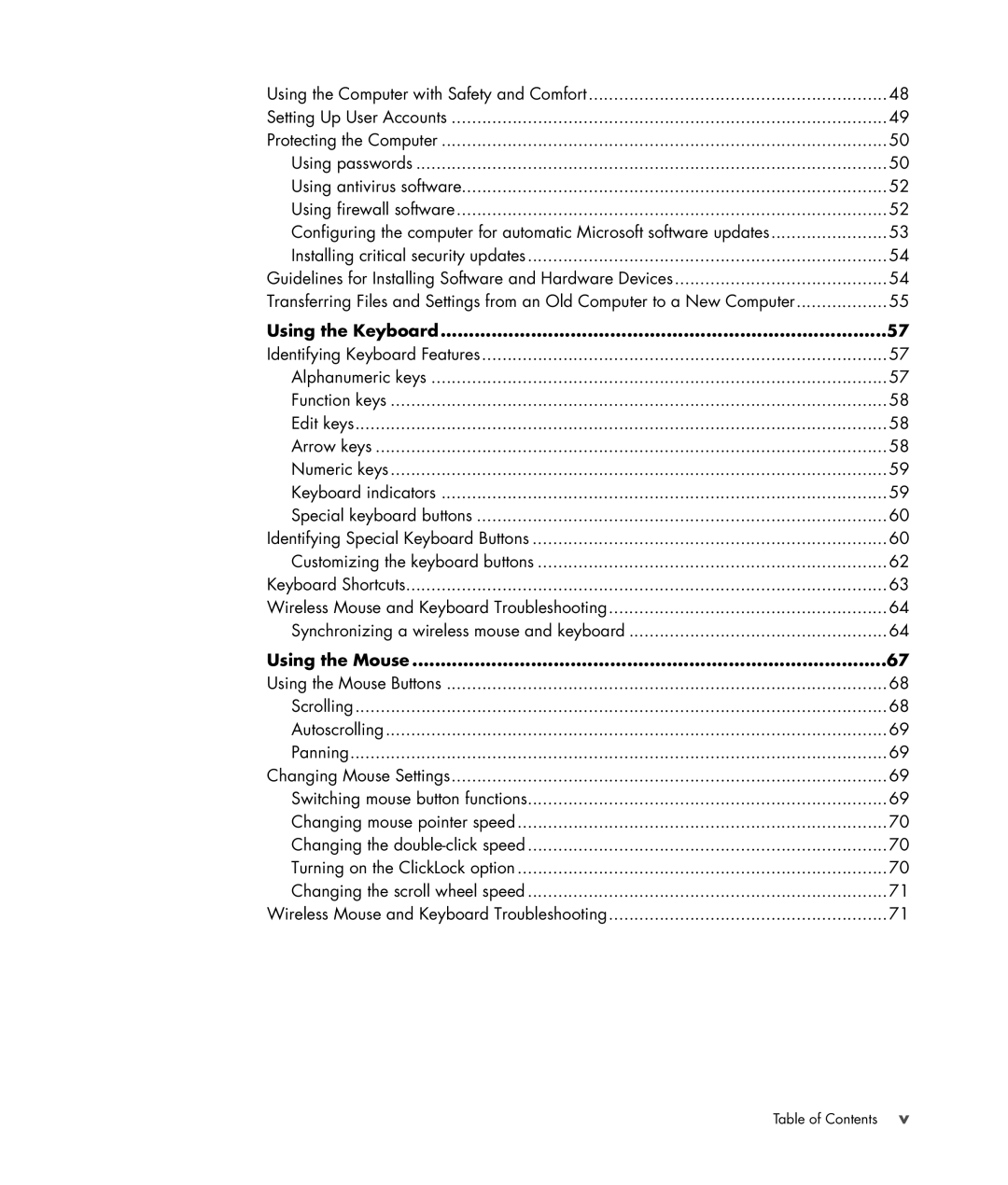 HP a6347c manual Using the Keyboard, Using the Mouse 