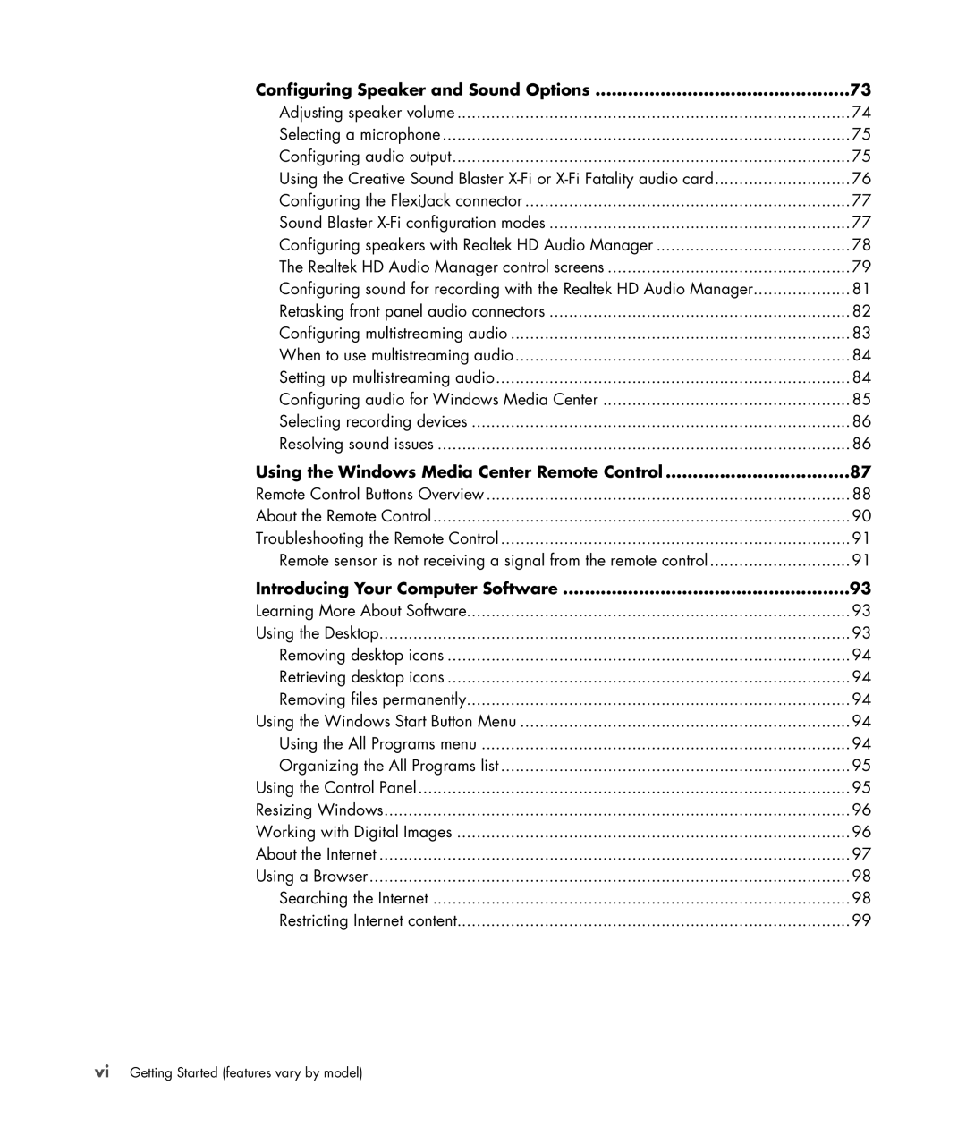 HP a6347c manual Configuring Speaker and Sound Options, Using the Windows Media Center Remote Control 