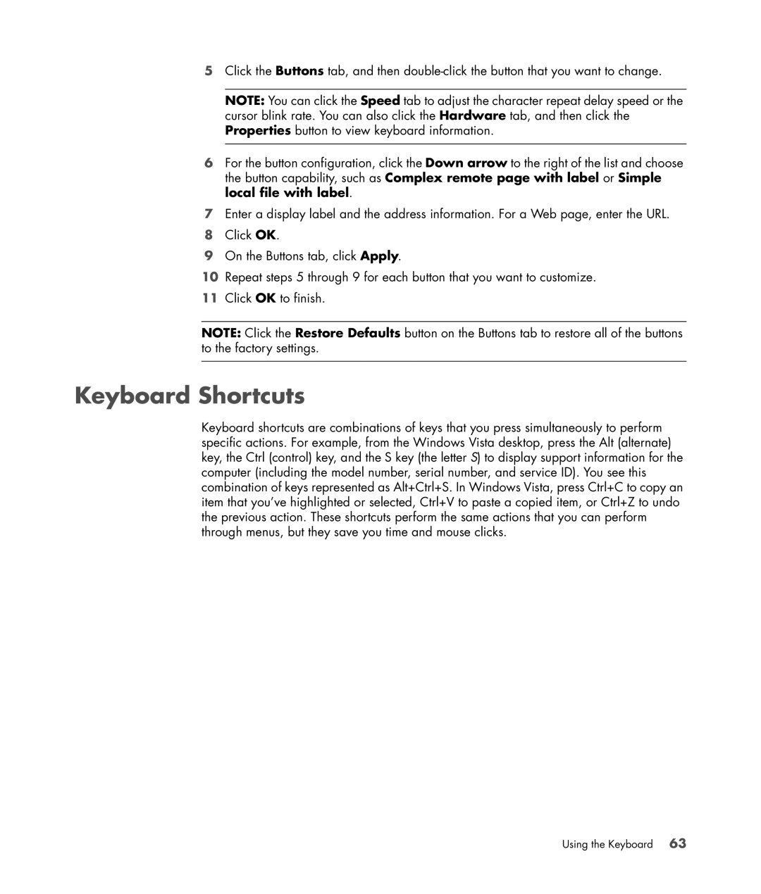 HP a6347c manual Keyboard Shortcuts 