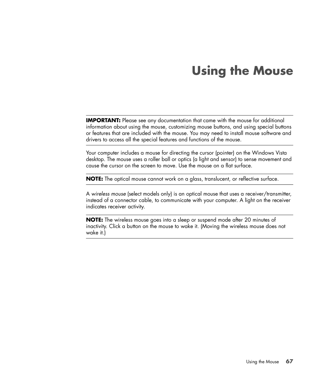 HP a6347c manual Using the Mouse 