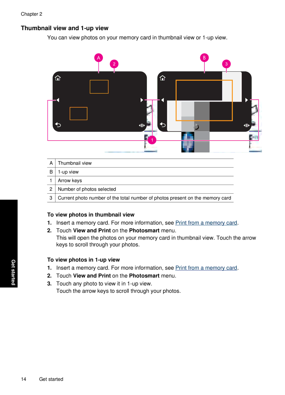 HP A646 Inkjet CC001A#B1H Thumbnail view and 1-up view, To view photos in thumbnail view, To view photos in 1-up view 