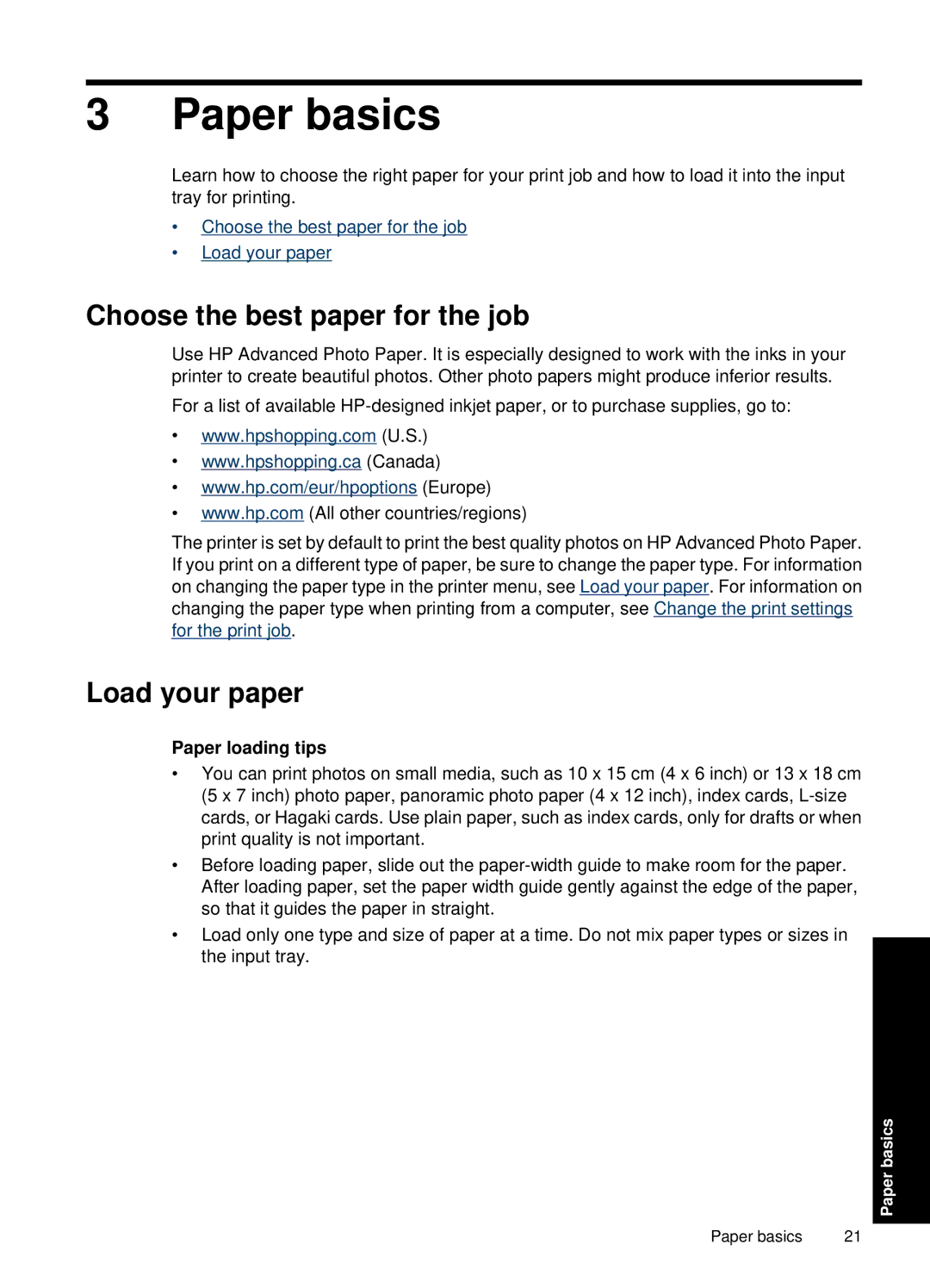 HP A646 Inkjet CC001A#B1H manual Paper basics, Choose the best paper for the job, Load your paper, Paper loading tips 